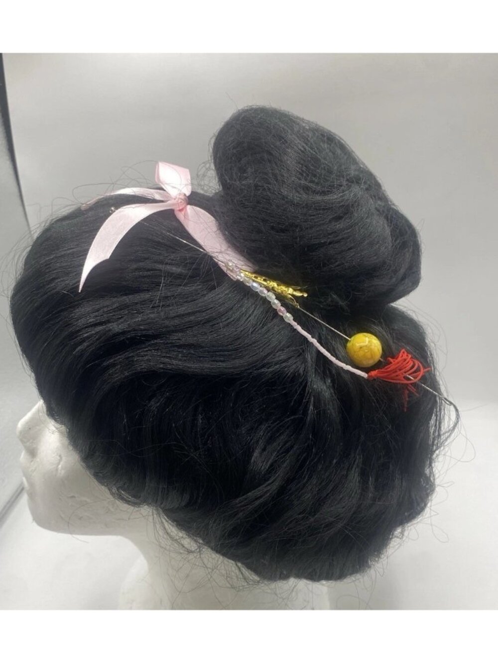 Rubies Geisha Girl Wig Black Hair Halloween Costume w/ Hair Pin Cosplay Theatre - Picture 3 of 16